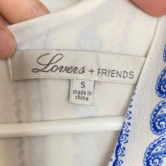 Lovers and Friends Cassidy Mini Dress Bella Scarf Print V-Neck Blue White Small - Picture 10 of 12